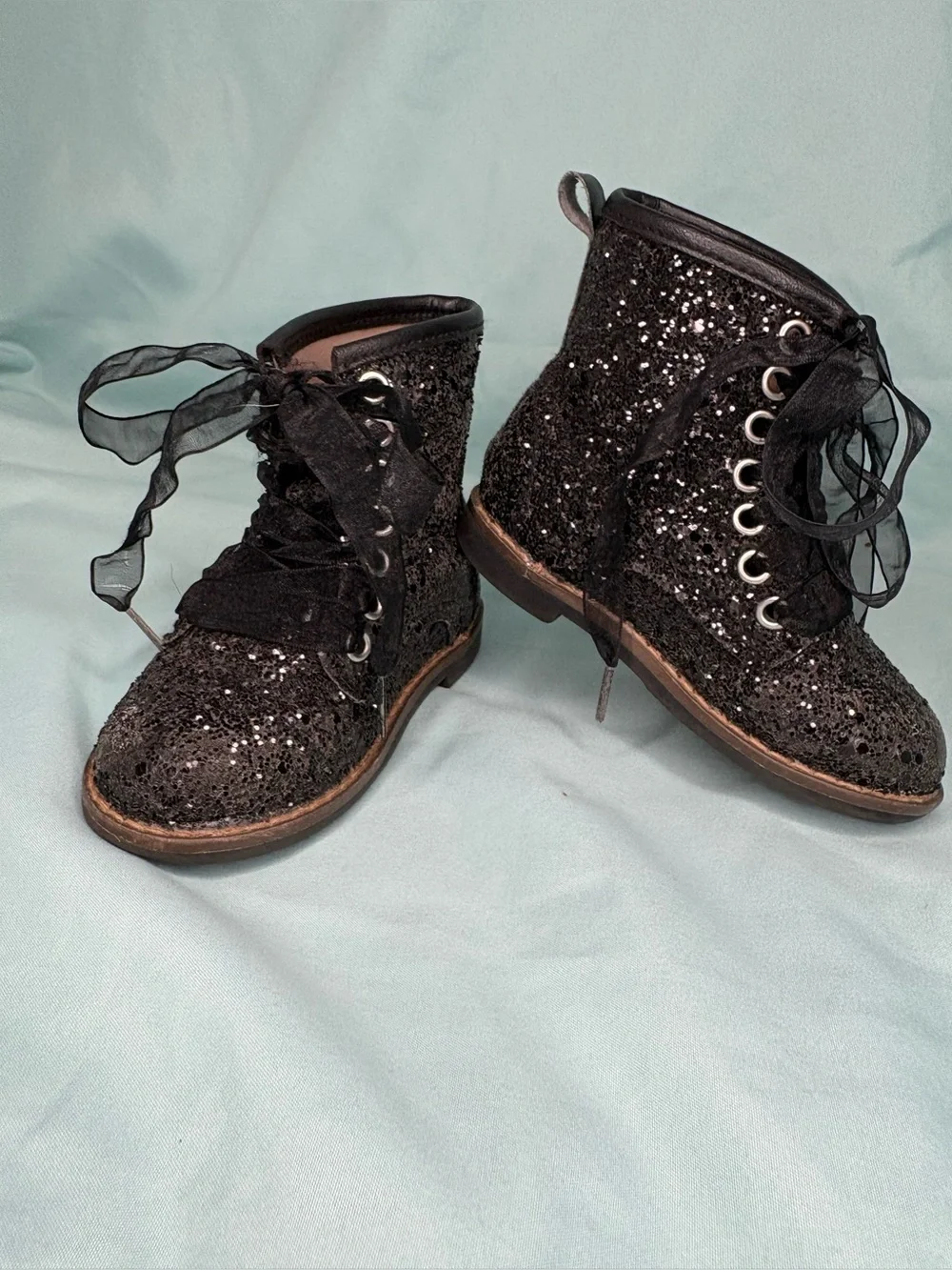 Bear Co Black Glitter Sparkly Lace-Up Combat Boots – Toddler Size 5
